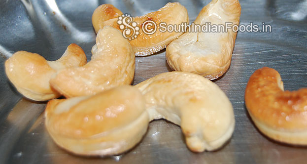 Heat oil in a pan add cashew nuts & saute till golden brown then chop