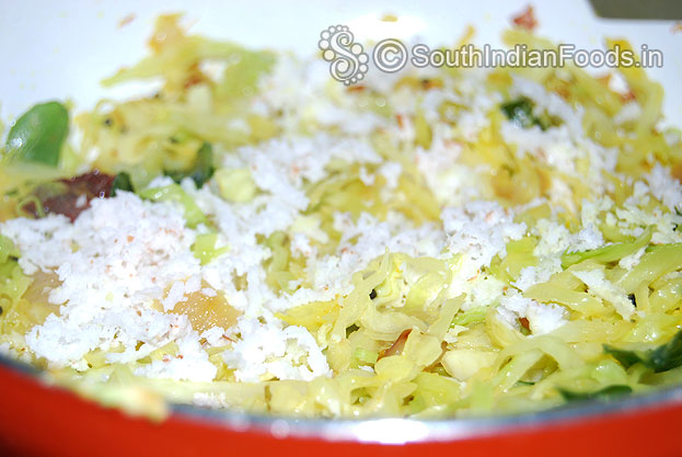 Once cooked, add grated coconut saute for a min