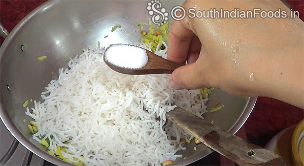 Add boiled basmati rice & salt, mix well