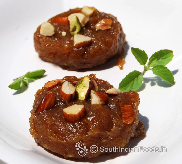 Vazhai pazham halwa with roasted nuts