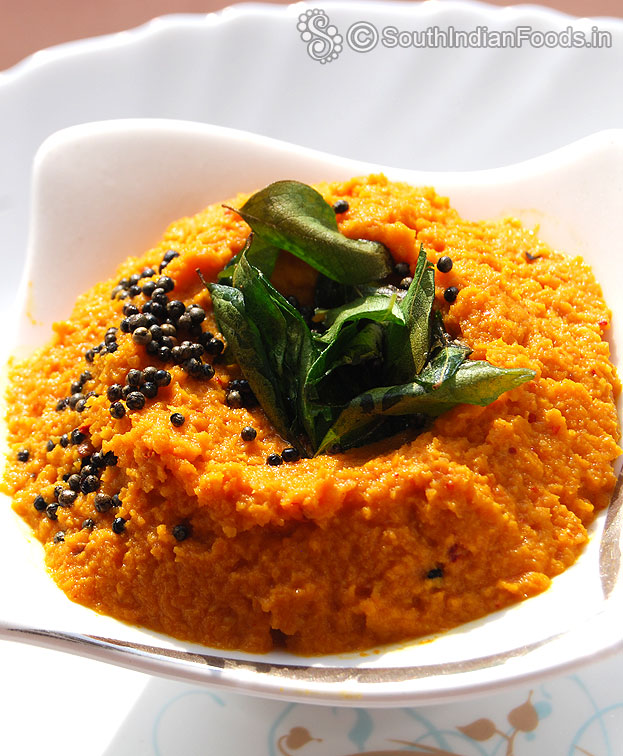 Carrot chutney ready, serve with idli, dosa,uthappam or rice