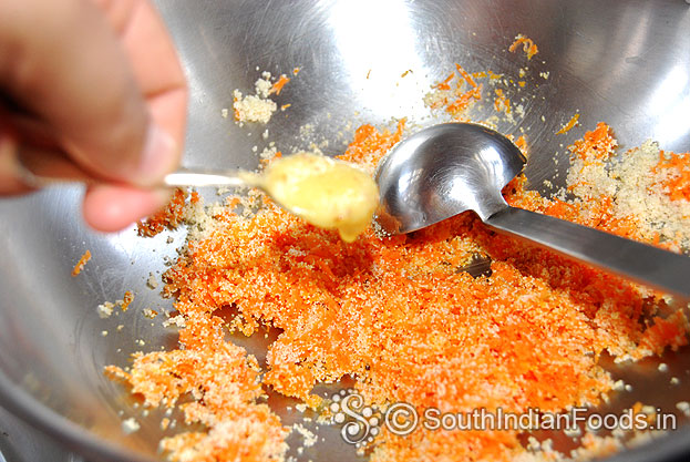 Add ghee saute carrot till colour changes to light orange