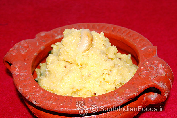 Cornmeal pongal is ready-sprinkle ghee & serve hot with chutney