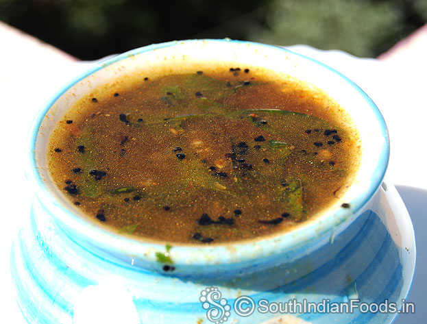 Quick inji rasam saaru is ready, serve hot with rice