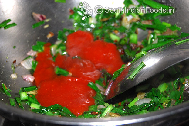 Add spring onion, tomato sauce, & red chilli paste