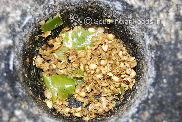 Grinding ingredients-Green chilli, coriander seeds