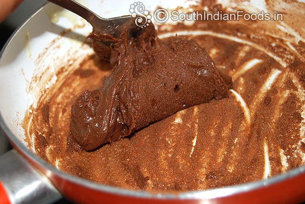 Chocolate peda mixture is ready,cut off heat