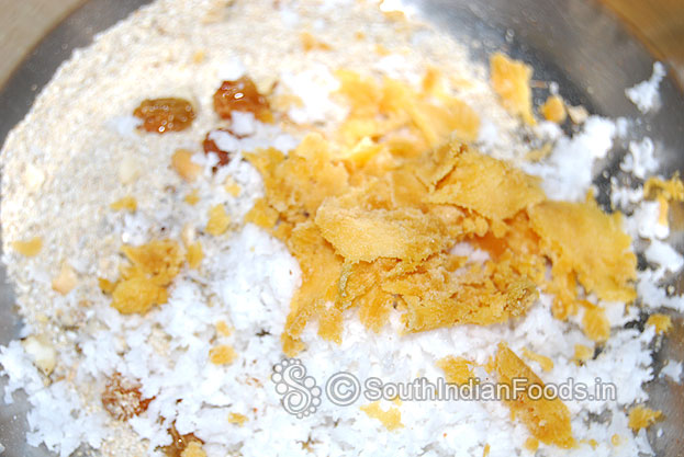 Add grated jaggery & coconut