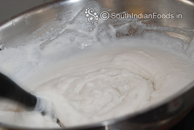 Add rice flour, water, salt in a pan mix well & make idli batter consistency