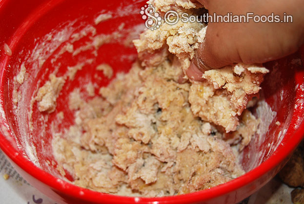 Add water slowly mix well, knead it make soft puri dough