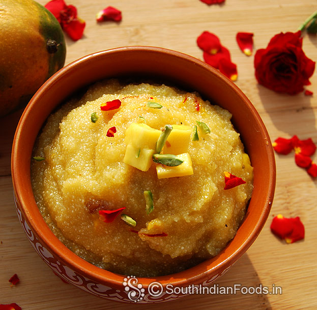 Instant mango kesari bath-perfect sweet for diwali & festivals