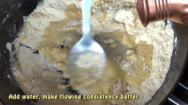 Mix well, make flowing consistency batter