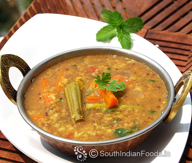 Carrot drumstick samabr ready, serve hot with rice