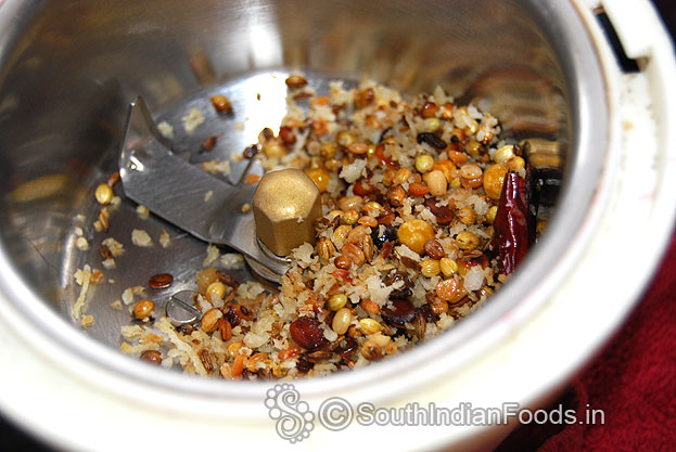 Put roasted ingredients in a mixer jar, finely grind
