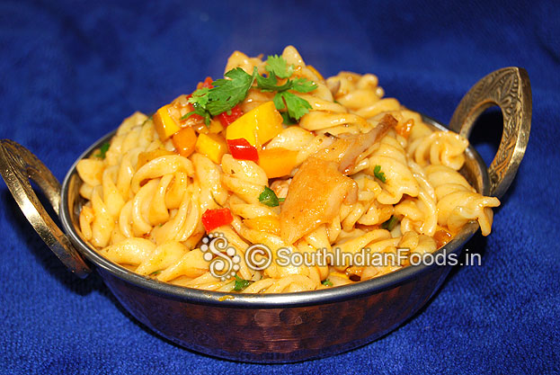 Mushroom masala pasta recipe indian style is ready to serve