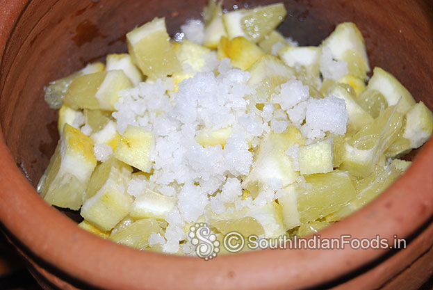 Put chopped narthangai in a mud pot, add sea salt mix well
