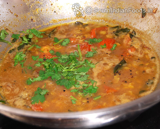 Finally add coriander leaves then cut off heat