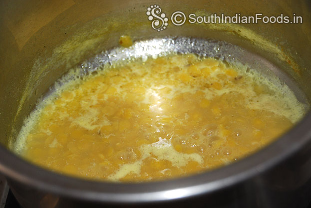 Boil toor dal with turmeric and vilakkennai