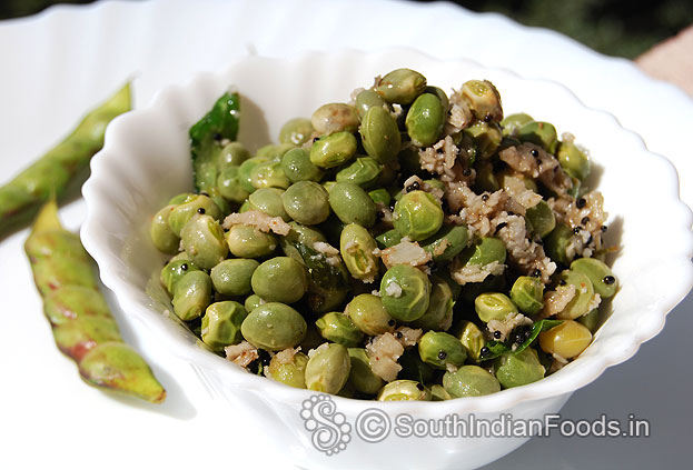 Green toor dal sundal / pigeon peas stir fry