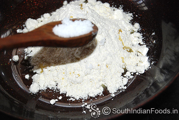 In a bowl add plain flour, salt, oil