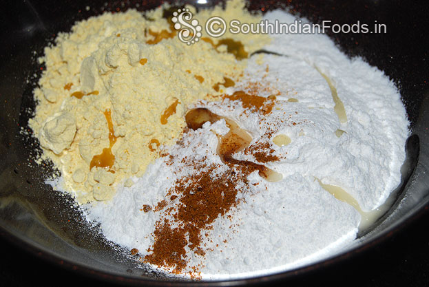 Add red chilli powder, turmeric powder & 1 tbsp oil