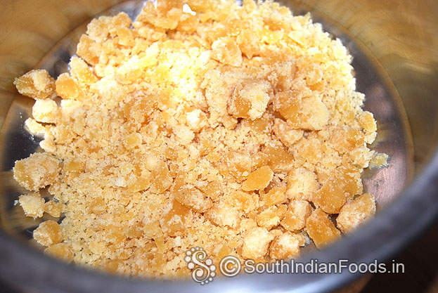 Heat pan, add jaggery