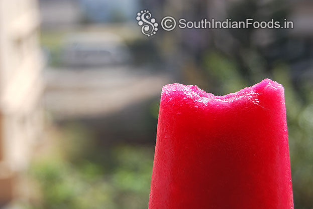 Pomegranate ice pops, single bite perfect texture