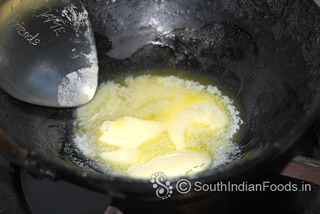 Making Ghee from butter-Heat pan add butter stir well