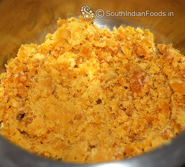 In a pan, add jaggery