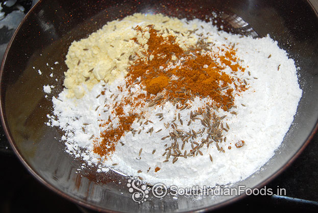 Add red chilli powder, turmeric powder, cumin seeds