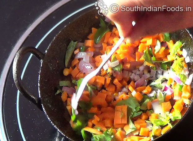 Add curry leaves, carrot saute for 2min