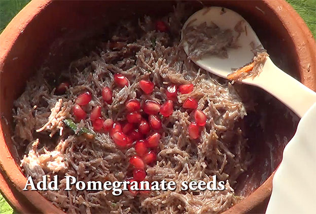 Add pomegranate seeds, serve immediately
