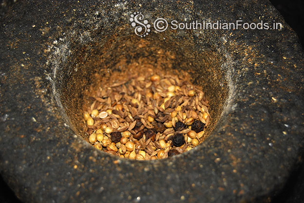 Put roasted seeds in a stone mortar coarsely grind