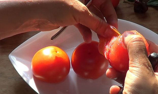 Peel off the tomato skin