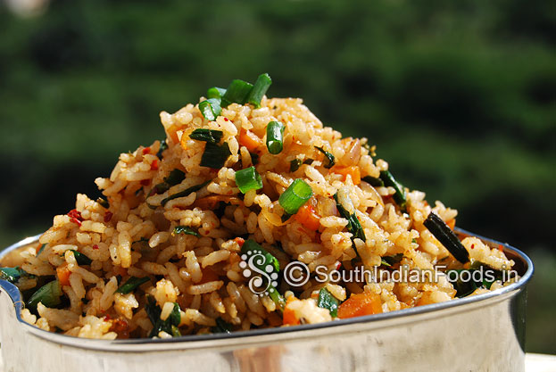 Green onion rice is ready serve hot