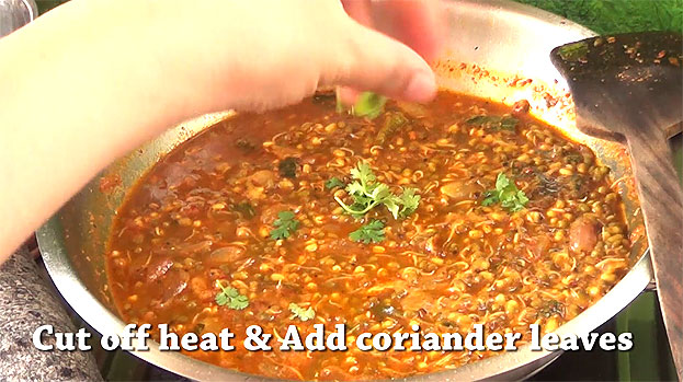 Add coriander leaves, cut off heat