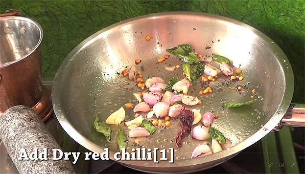 Add garlic, dry red chilli