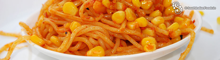 Schezwan spaghetti with sweet corn 