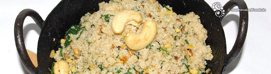 Spinach wheat rava pongal