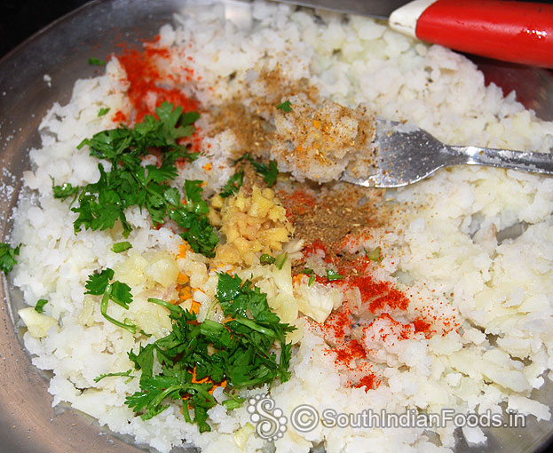 Add ginger, garlic, green chilli, & coriander leaves