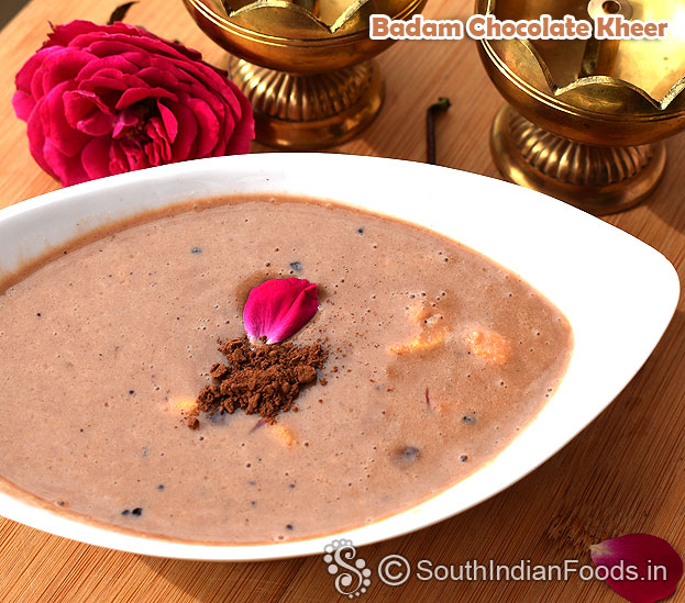 Delicous almond chocolate kheer ready, serve hot or cold