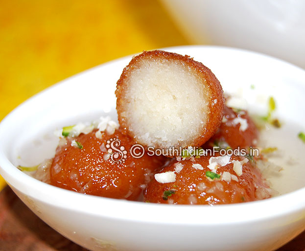Bread gulab jamun inside middle view