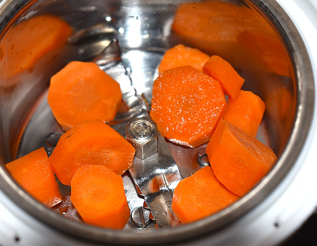 In a mixer jar add blanched/boiled & cooled carrots