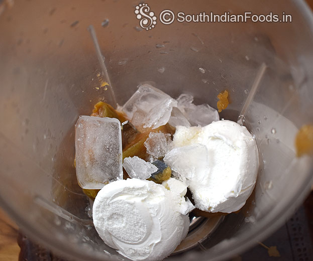 In a mixer jar add sapodilla, ice cubes, ice cream, blend till smooth