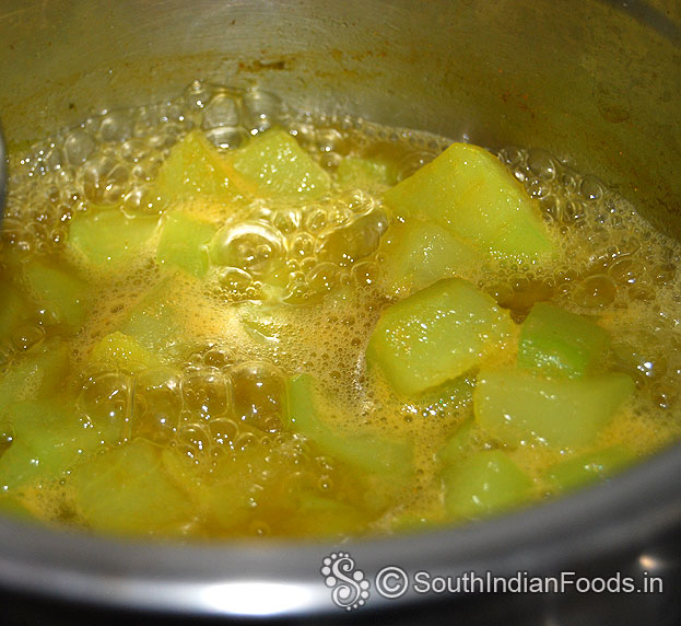 Boil chow chow with salt, turmeric & red chilli powder