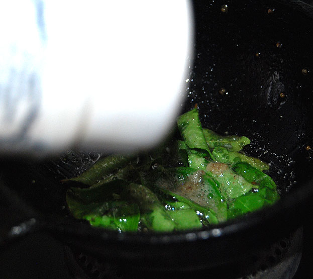 For seasoning:- Heat 2 tbsp oil, add mustard, curry leaevs, asafoetida