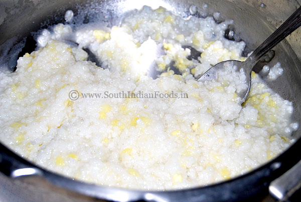 Cooked varagu rice and moong dal mixture