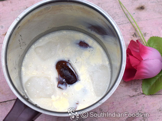 Put soaked dates, chilled milk and ice cubes