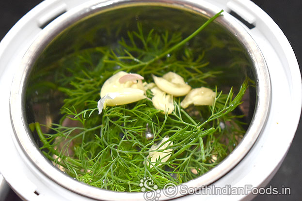 In a mixer jar, add dill leaves, garlic