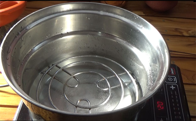 Boil water in a steamer, palce grid